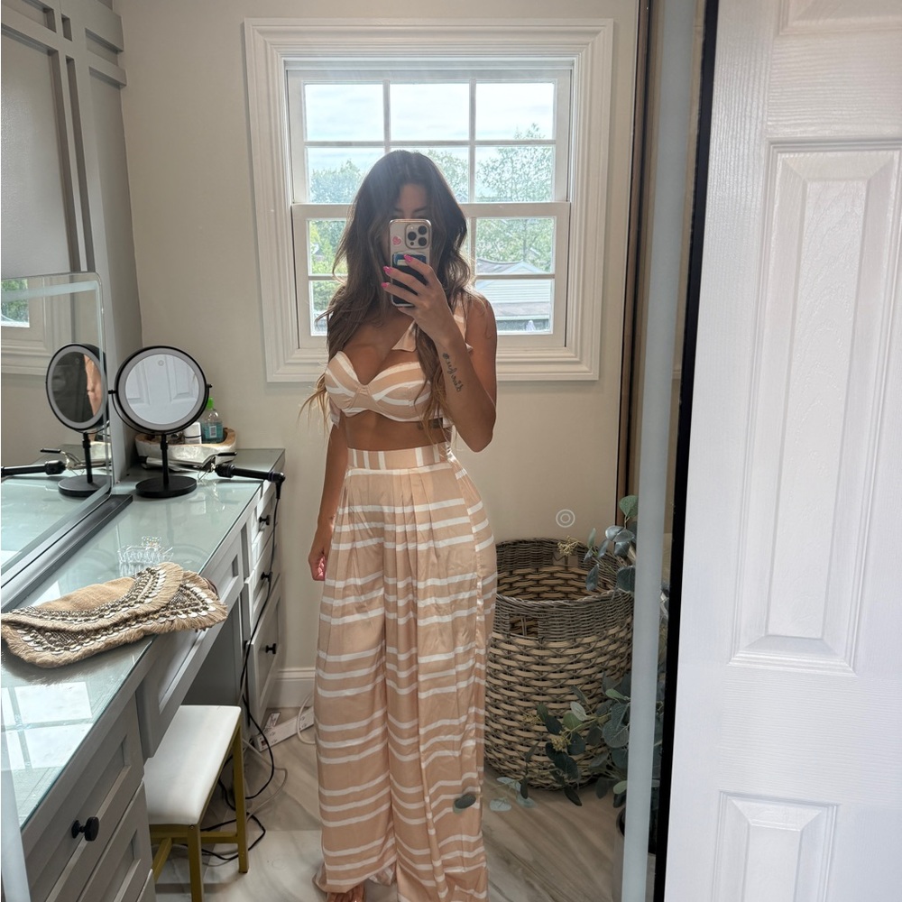 REVOLVE Tan and White Striped Pantsuit